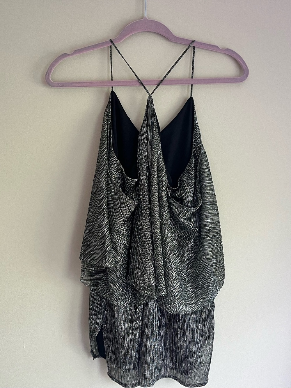 Halston Heritage Silver and Black Metallic Striped Dress